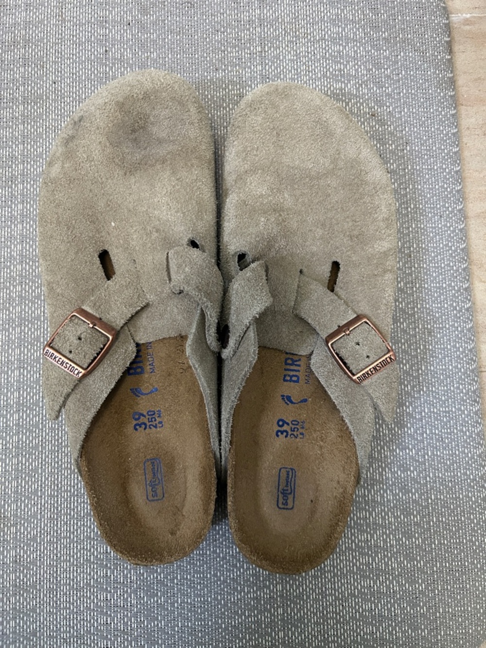 Birkenstock Suede Slip-On Clogs in Taupe Gray